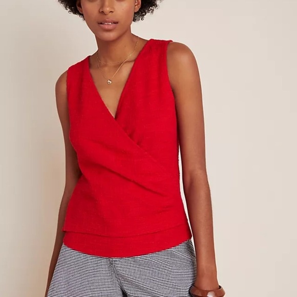 Anthropologie Tops - New! Anthropologie Red Maeve Jacquie Surplice Top size small